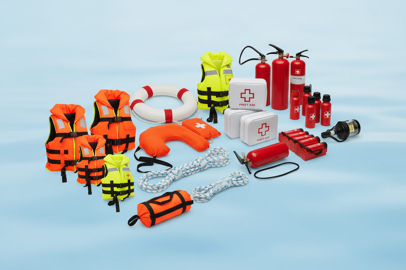 Εξοπλισμός ασφάλειας και σωστικά μέσα για σκάφη όπως σωσίβια και φανοί κινδύνου